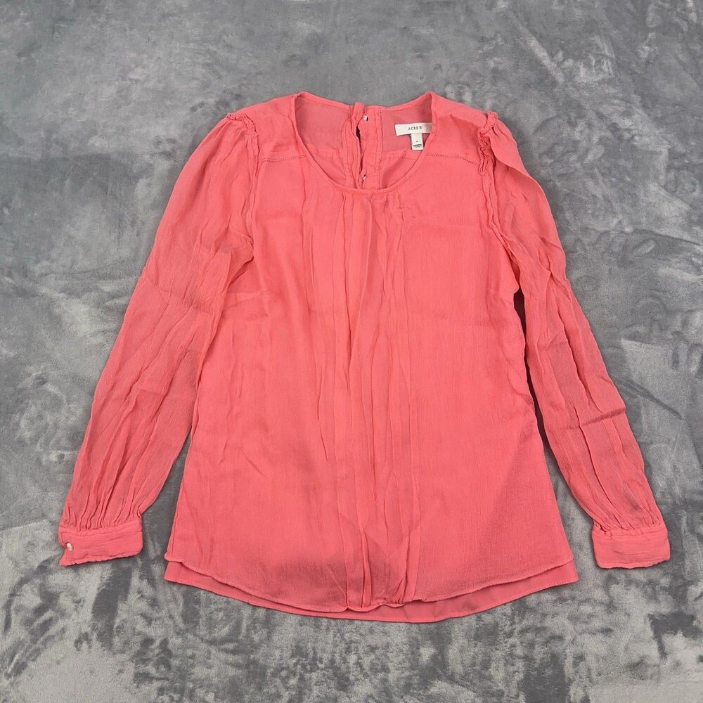 J.Crew Silk Pintuck Blouse Womens Size 6 Pink Button Back Pleated Top Lined